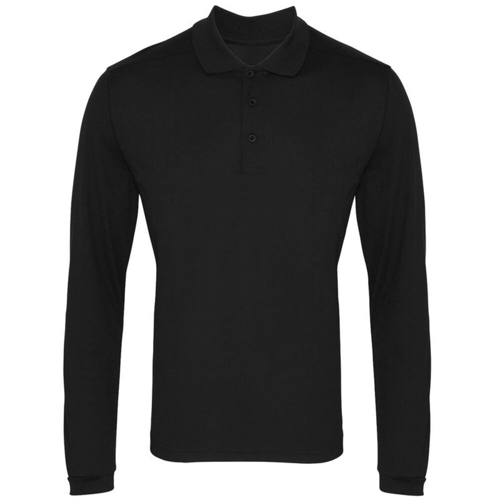 Premier Mens Long Sleeve Coolchecker Pique Polo Shirt / Black
